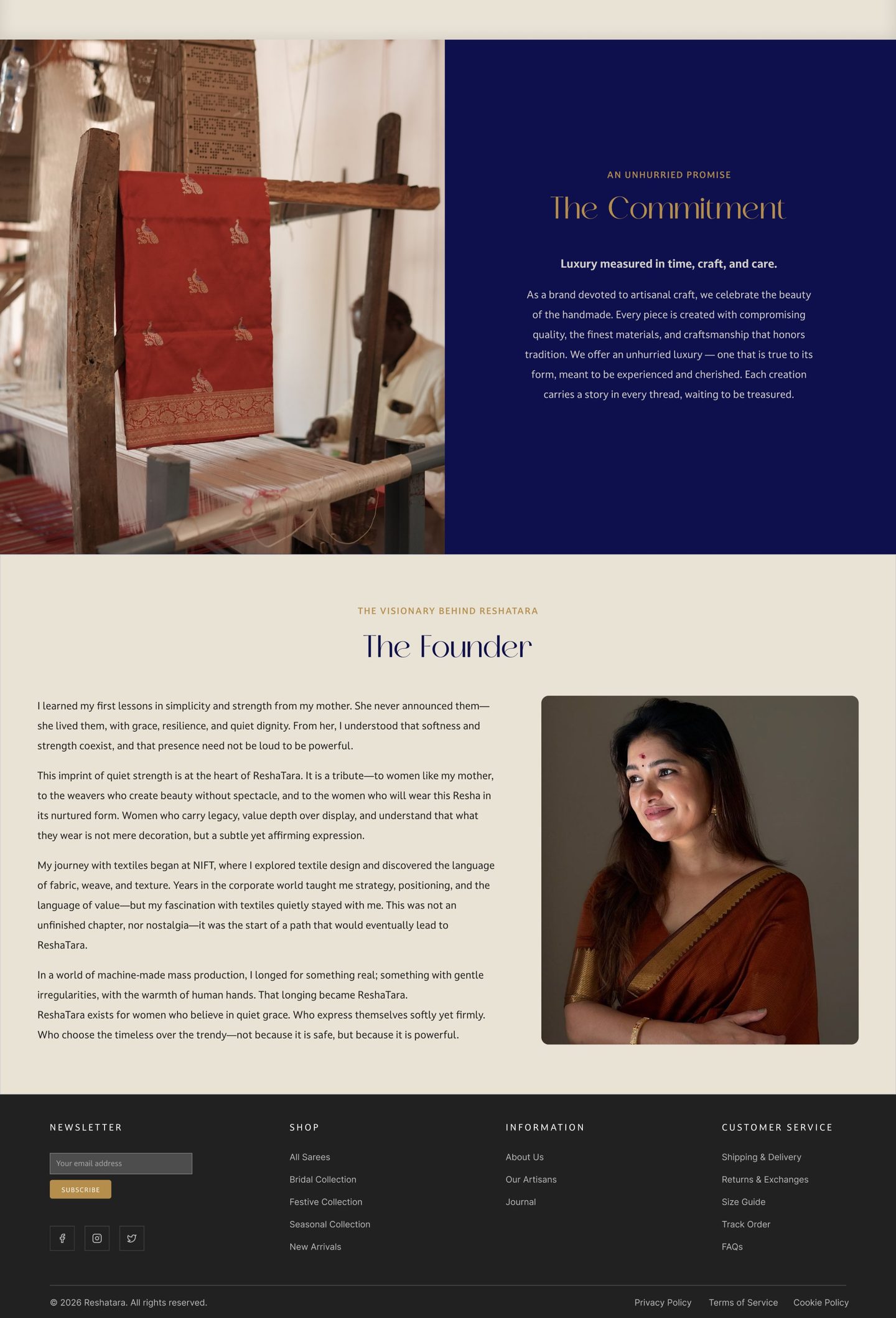 The About page from The Commitment to the footer