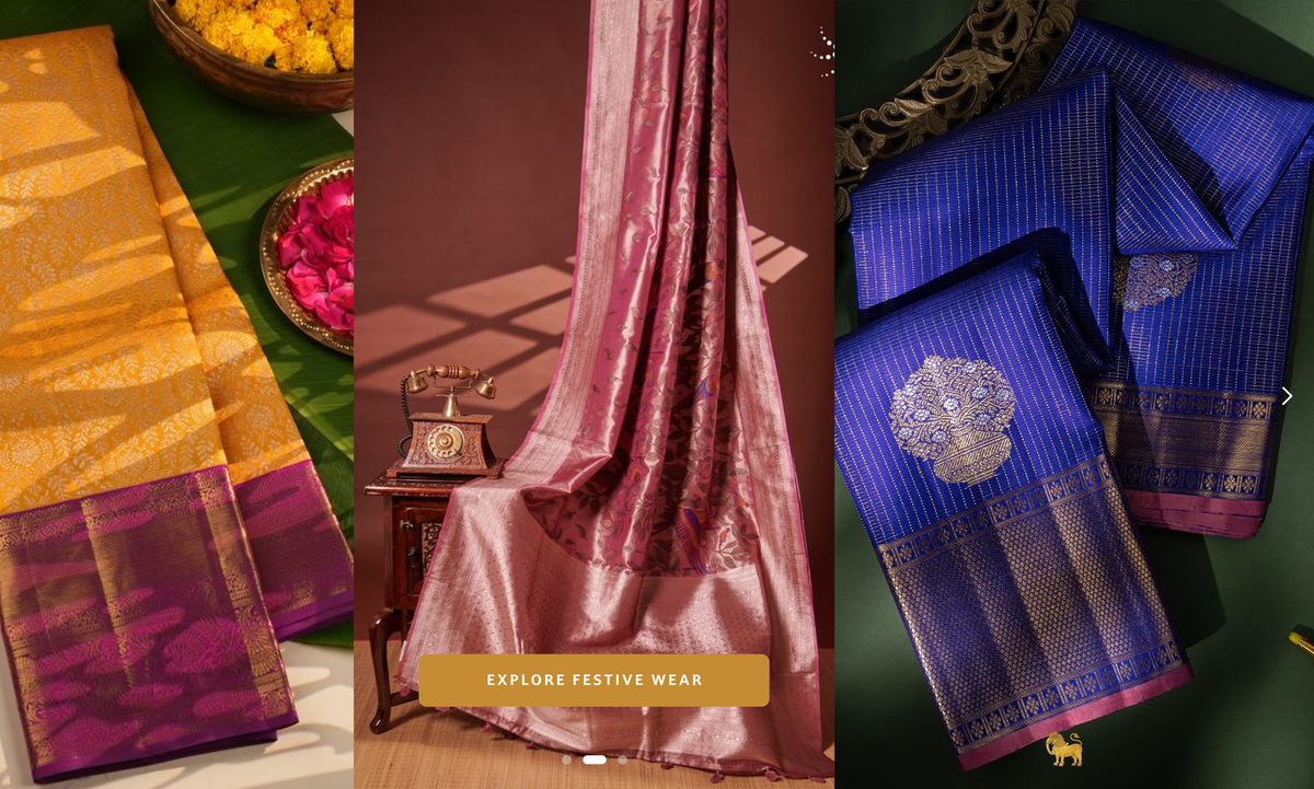 Hero slide: festive sarees laid out with flowers